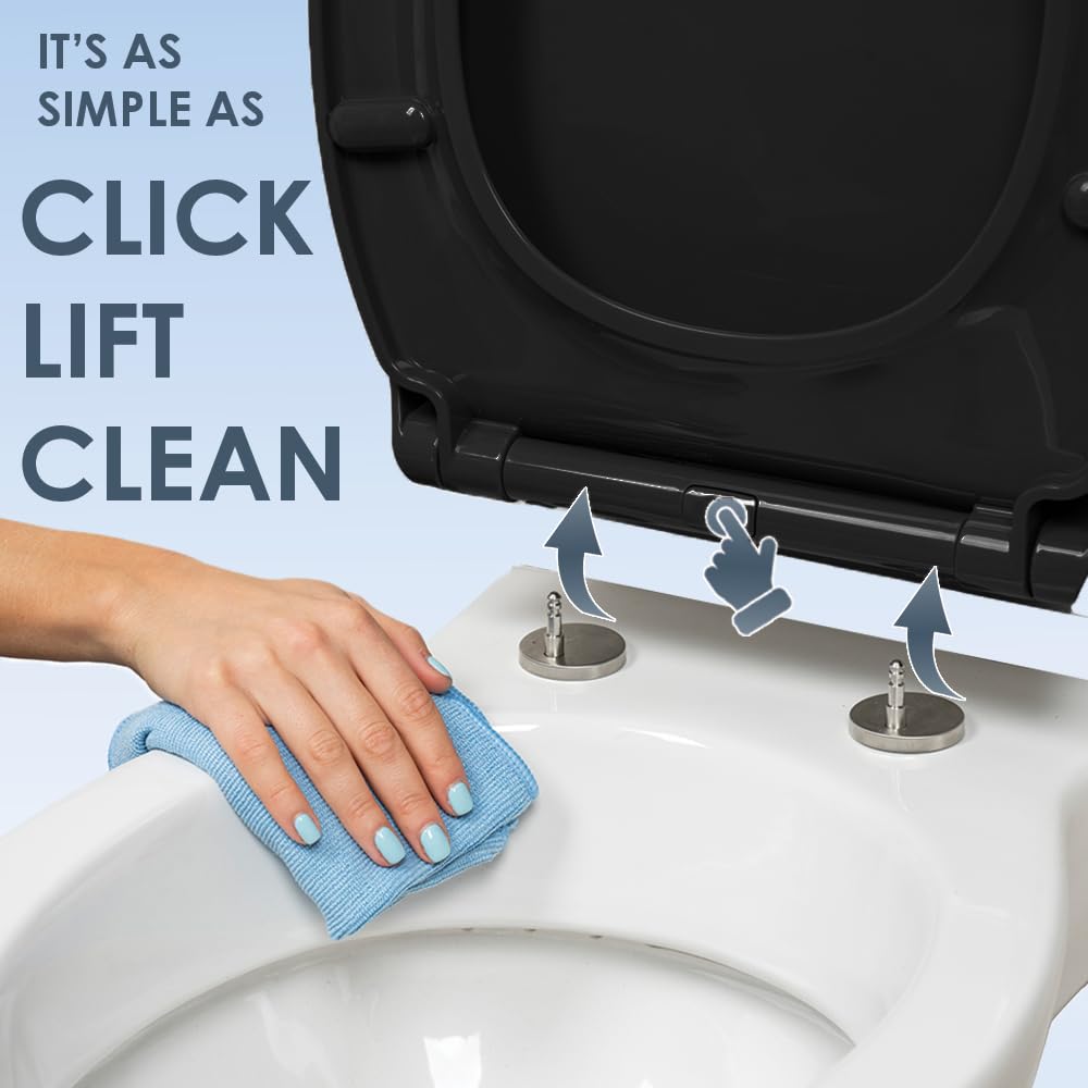 AQUALONA® Premium Thermoplastic Toilet Seat Soft Close Hardwearing Seat with Two Button Hinge Release D Shaped Easy to Clean Simple Installation Top and Bottom Fittings (Blue - D Shape)