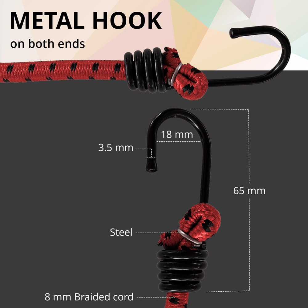 ANSIO Bungee Cords with Hooks, UV-Resistant Bungee Straps, 12 Pack Assorted