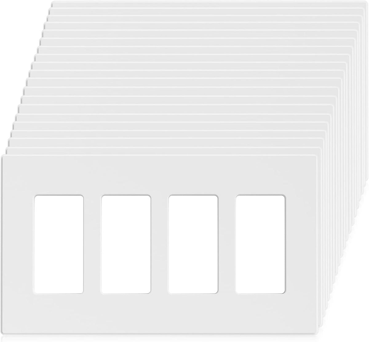 ELEGRP 2-Gang Screwless Decorative Wall Plates, Mid-Size 4.88" height x 4.94" length Unbreakable Thermoplastic Faceplate Cover for Decorator Receptacle Outlet & Switch, UL Listed (5 Pack, Matte White)