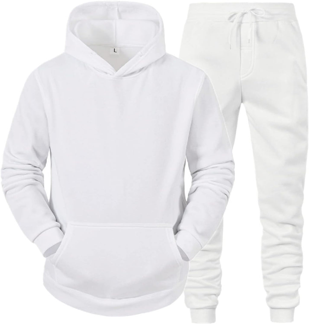 Mens Plain Tracksuit Long Sleeve Hooded Sweatshirt Sweatpants Set Hoodie Joggers Sets 2 Piece Fashion Sweatsuits Activewear Sportswear Men's Clothing UK