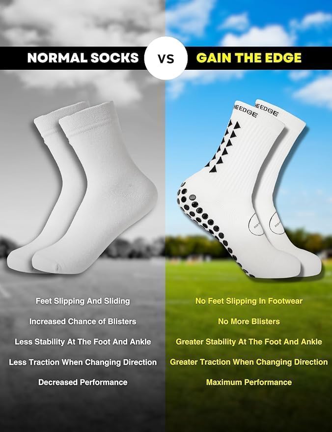 Gain The Edge Football Grip Socks 3.0-2pc and 4pc Set - Non Slip Football Socks - Updated Model