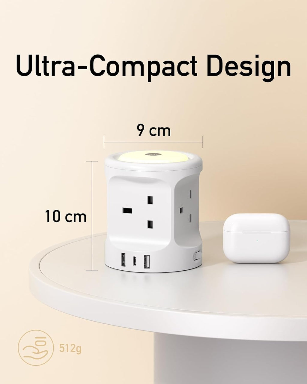 Extension Lead with USB Slots and Night Light, 4 Way (13A/3250W) Multi Plug Extension Cords & 3 USB Ports, Surge Protected Extension Lead with Switches, 2M Extension Cable for Home Dorm Office