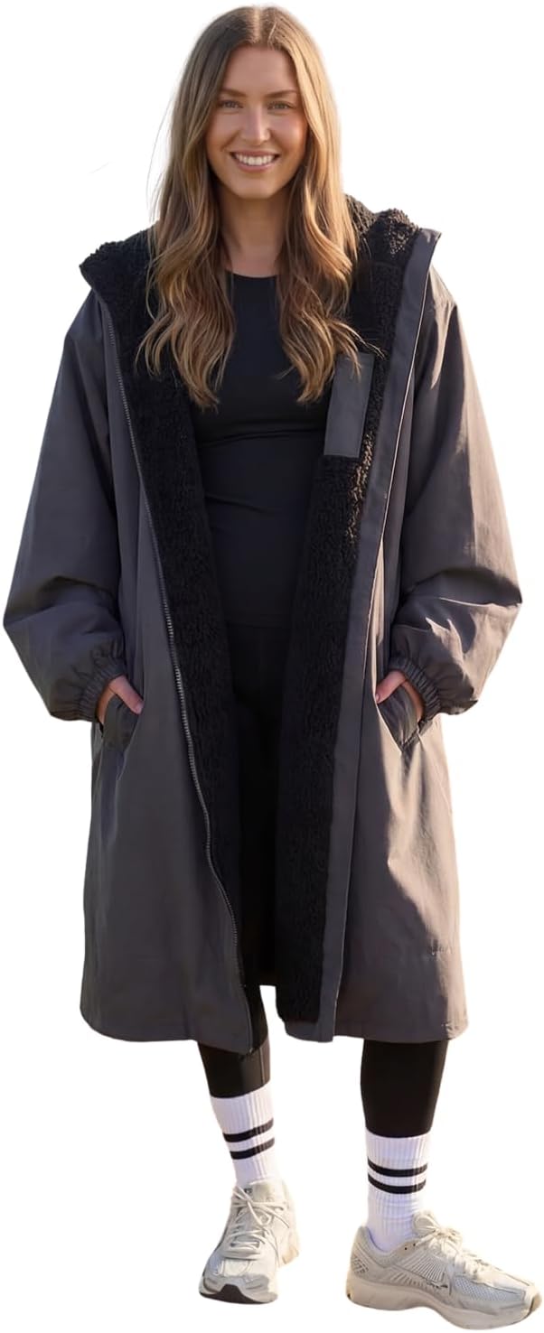 OHS Adults Drying Robe, Gifts for Women Outdoor Water-Resistant Changing Robe Womens Jacket Comfy Sherpa Privacy Robes for Women Men, Stay Dry Swimming Camping Drying Robes - S/M, L/XL