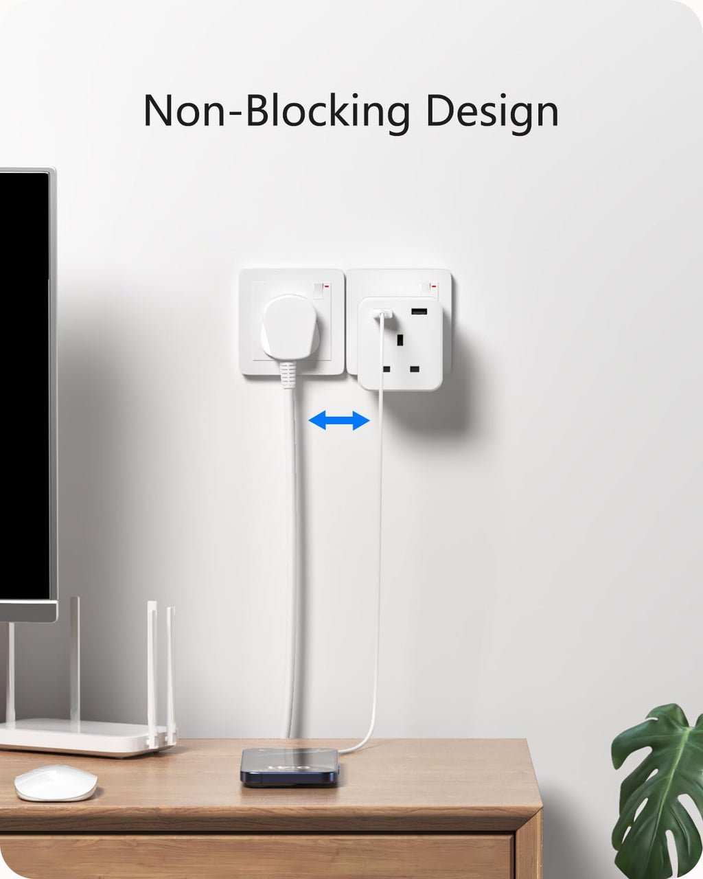 LENCENT 3 Way Plug Extension Socket with 2 Fast Charge USB, PD45W USB C