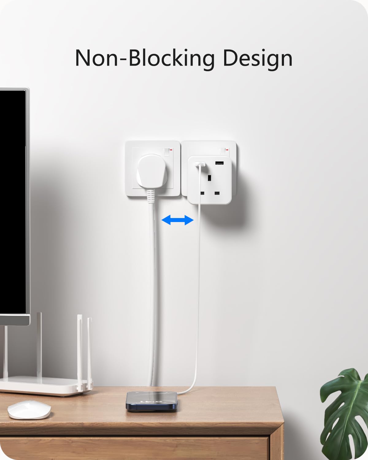 LENCENT 3 Way Plug Extension Socket with 2 Fast Charge USB, PD45W USB C
