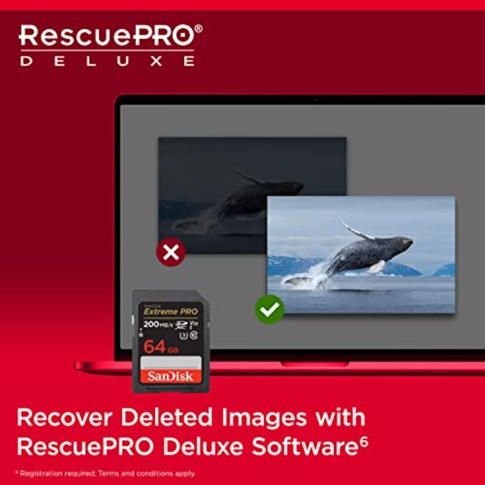 SanDisk 1TB Extreme PRO SDXC card, SD Card, V60 Memory card, 6K & 4K UHD, up to 280 MB/s, Shock, Temperature, Water and X-Ray Proof, RescuePro Deluxe data recovery software, UHS-II, Class 10, U3