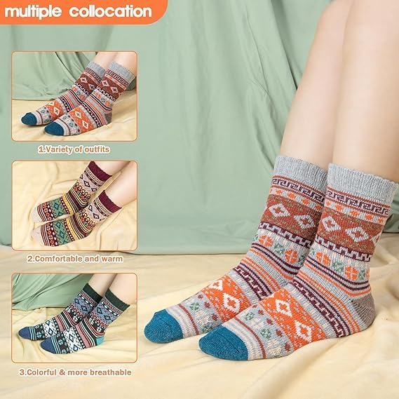 Ladies Socks Wool Thermal Fluffy Gifts For Women 5 Pairs