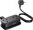 NTONPOWER UK to European Plug Adapter with 1.2M Extension Cable，2 Way Travel Extension Lead with 3 USB(2A+1C) Compact Travel Adapter for Germany France Spain Turkey Greece Iceland etc(Type E/F)