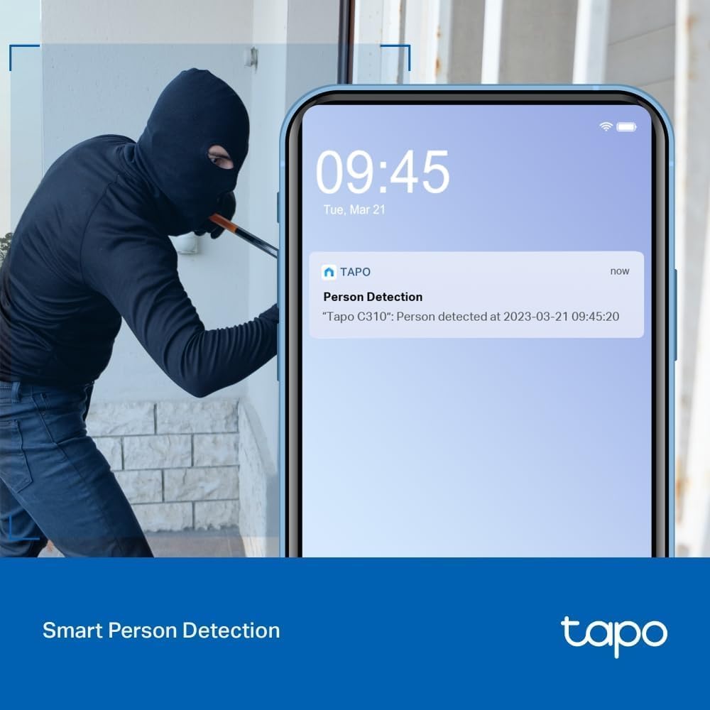 Tapo TP-Link C310 – Indoor Outdoor WiFi Surveillance Camera, 3MP Resolution, IP66 with Night Vision, Motion Detection and Instant Alarm, Control with iOS App, Android, Compatible with Alexa