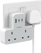 TESSAN USB Charger Plug Adapter UK (2 USB C), Double Plug Extension Socket