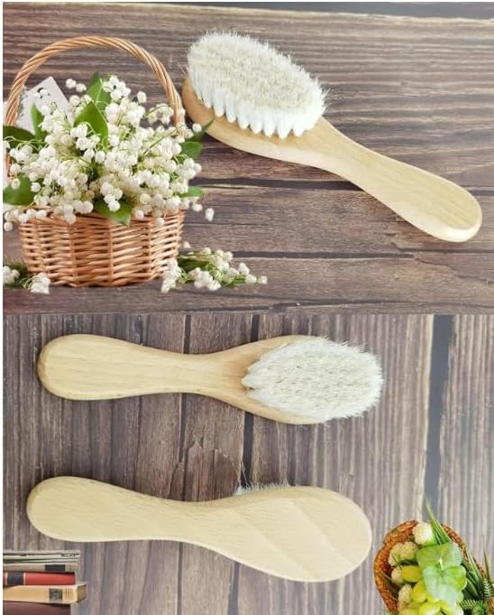 Baby Hair Brush with Wooden Handle and Super Soft Goat Bristles for Newborns, Infant, Toddlers, Kids