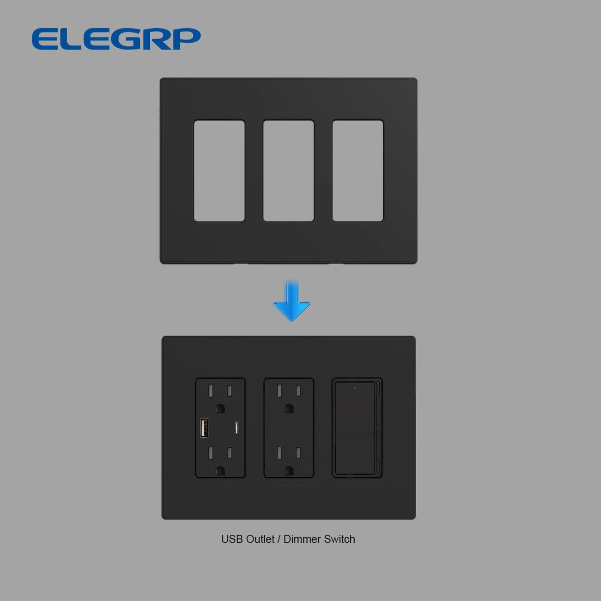 ELEGRP 2-Gang Screwless Decorative Wall Plates, Mid-Size 4.88" height x 4.94" length Unbreakable Thermoplastic Faceplate Cover for Decorator Receptacle Outlet & Switch, UL Listed (5 Pack, Matte White)