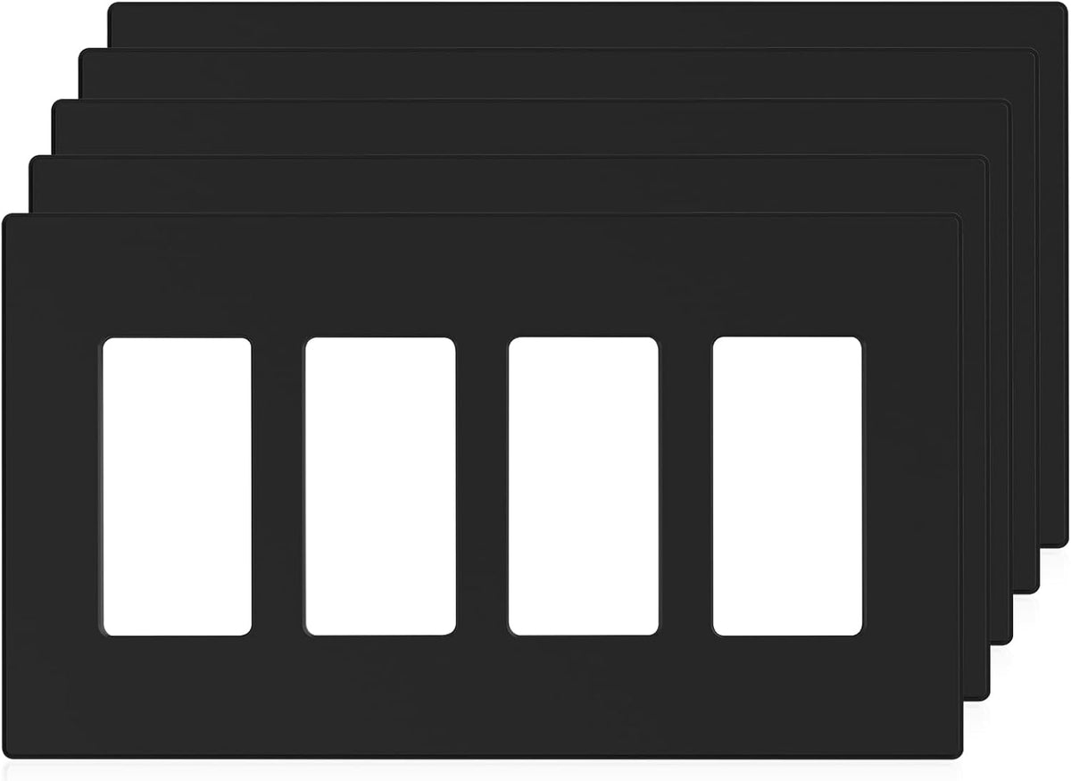 ELEGRP 2-Gang Screwless Decorative Wall Plates, Mid-Size 4.88" height x 4.94" length Unbreakable Thermoplastic Faceplate Cover for Decorator Receptacle Outlet & Switch, UL Listed (5 Pack, Matte White)