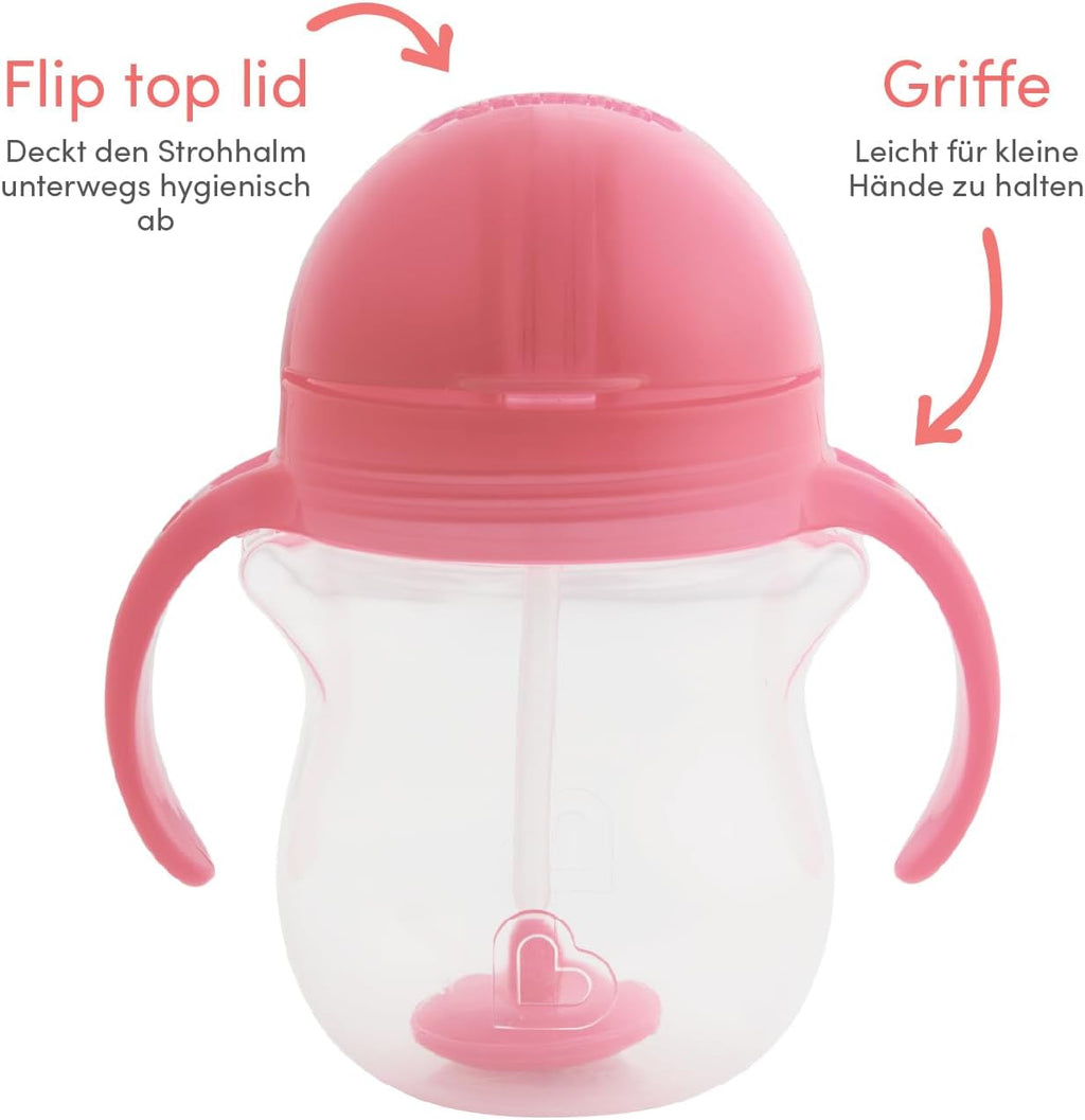 Munchkin Click Lock Tip & Sip Straw Cup Set| Baby & Toddler Sippy Cups with Straw| BPA Free Non Spill Cup| Dishwasher Safe Baby Straw Cup| Weighted Straw Childrens Cups| 7oz/207ml| 2 Pack| Pink/Purple