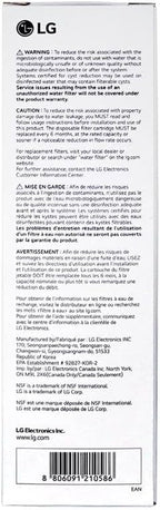 LG LT1000P - 6 Month / 200 Gallon Capacity Replacement Refrigerator Water Filter (NSF42, NSF53, and NSF401) ADQ74793501, ADQ75795105, AGF80300704, or AGF80300705 White