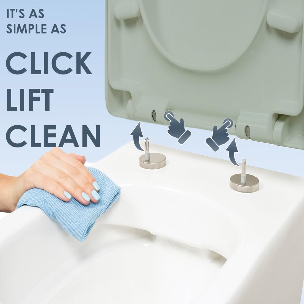 AQUALONA® Premium Thermoplastic Toilet Seat Soft Close Hardwearing Seat with Two Button Hinge Release D Shaped Easy to Clean Simple Installation Top and Bottom Fittings (Blue - D Shape)