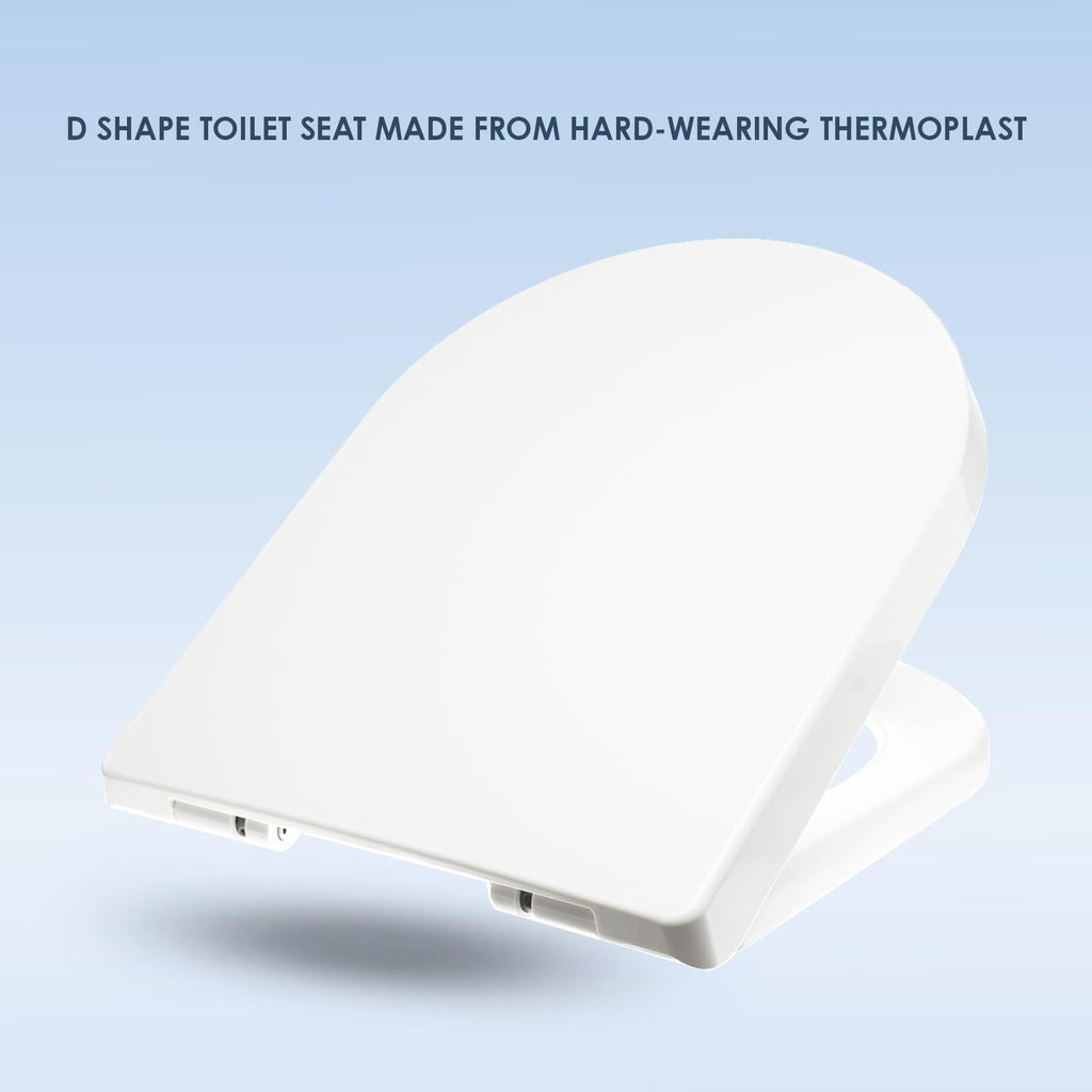 AQUALONA® Premium Thermoplastic Toilet Seat Soft Close Hardwearing Seat with Two Button Hinge Release D Shaped Easy to Clean Simple Installation Top and Bottom Fittings (Blue - D Shape)