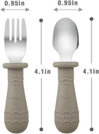 PandaEar 6 Pack Toddler Cutlery Set| Baby Fork and Spoon Set| Stainless Steel Childrens Kids Cutlery| Baby Cutlery Self Feeding 12 Months Plus with Silicone Holding Anti-Choke Design (Blue/Brown/Red)