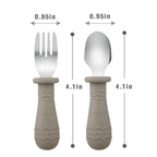 PandaEar 6 Pack Toddler Cutlery Set| Baby Fork and Spoon Set| Stainless Steel Childrens Kids Cutlery| Baby Cutlery Self Feeding 12 Months Plus with Silicone Holding Anti-Choke Design (Blue/Brown/Red)