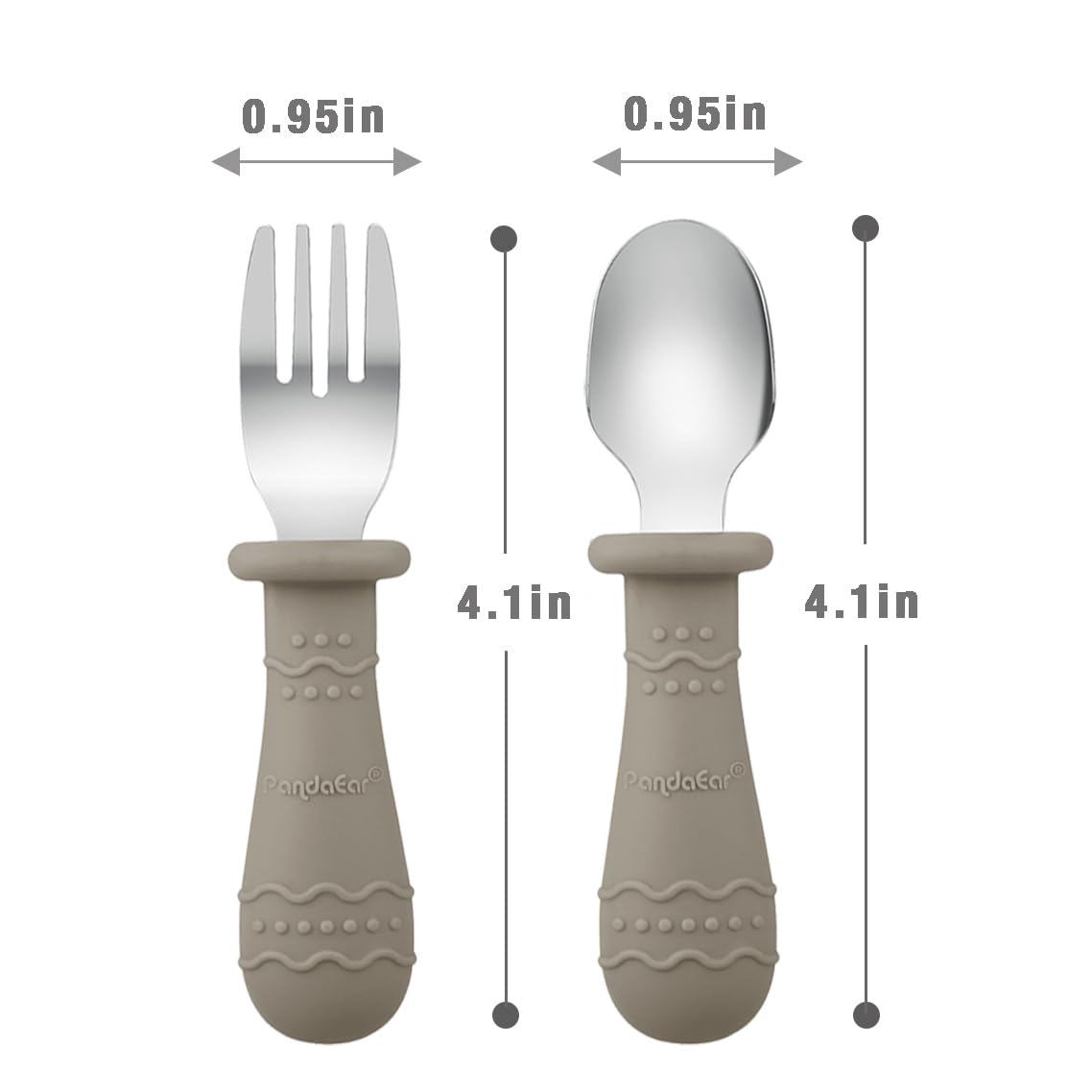 PandaEar 6 Pack Toddler Cutlery Set| Baby Fork and Spoon Set| Stainless Steel Childrens Kids Cutlery| Baby Cutlery Self Feeding 12 Months Plus with Silicone Holding Anti-Choke Design (Blue/Brown/Red)