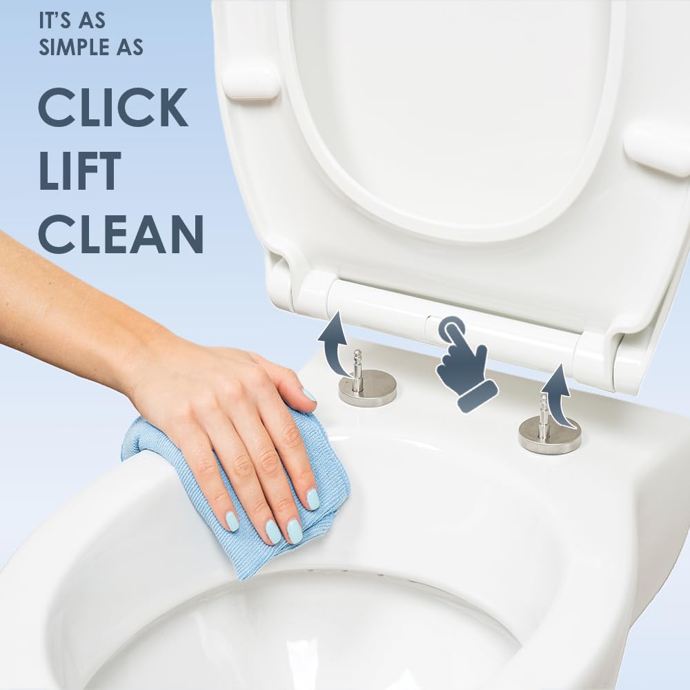 AQUALONA® Premium Thermoplastic Toilet Seat Soft Close Hardwearing Seat with Two Button Hinge Release D Shaped Easy to Clean Simple Installation Top and Bottom Fittings (Blue - D Shape)