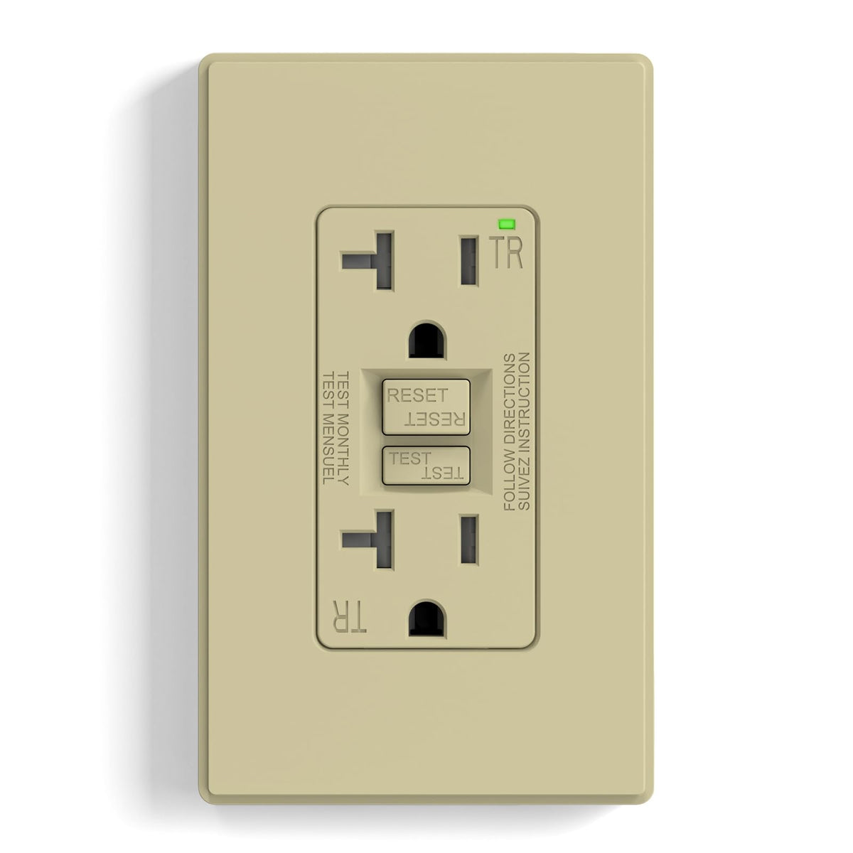 ELEGRP GFCI Outlet 20 Amp, Self-Test GFI Electrical Outlet with Thinner Design, TR Tamper Resistant GFCI Receptacle, Ground Fault Circuit Interrupters with Wall Plate, UL Listed, Light Almond, 1 Pack