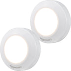 Amazon Basics LED Puck Lights, Battery Operated, 50 Lumens, Under Cabinet Lighting, Easy to Install, Easy to Use, Adhesive Backing, 2-Pack, White