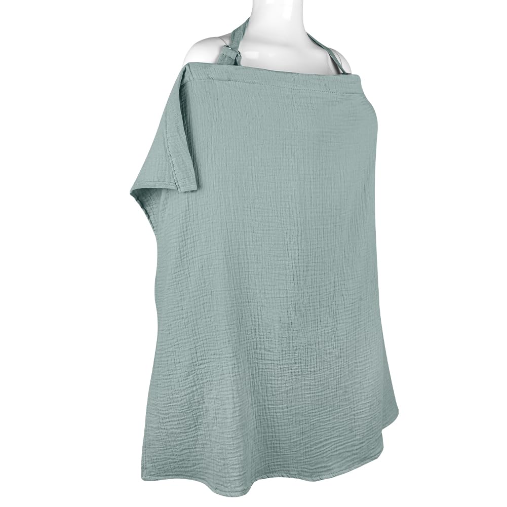 Aolso Breastfeeding Cover Nursing Cover, Muslin Cotton Soft Breathable Nursing Cover, Adjustable Strap Breast Feeding Coverall for Car Seat Blanket and Stroller Coverall (White-Bear)