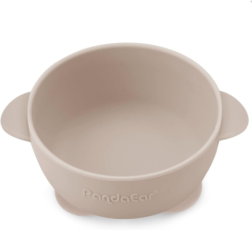 PandaEar 3 Pack Baby Suction Bowls with 3 Spoons, Stay Put Silicone Food Bowl Babies Led Weaning Supplies for Kids Toddlers, BPA-Free (Linen Brown Tan)