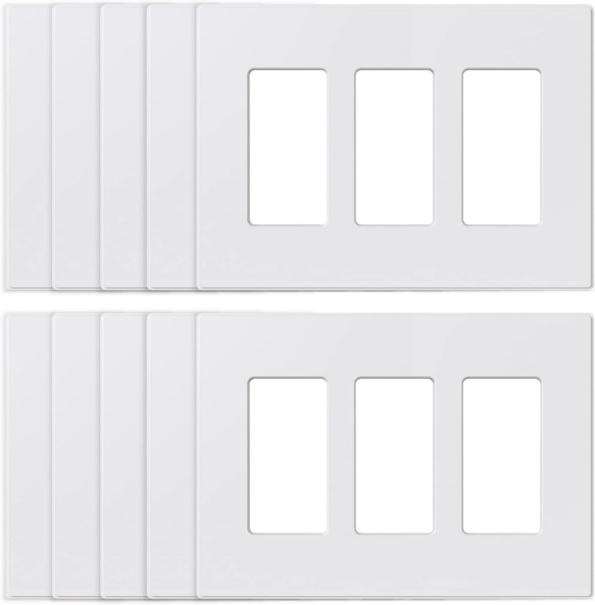 ELEGRP 2-Gang Screwless Decorative Wall Plates, Mid-Size 4.88" height x 4.94" length Unbreakable Thermoplastic Faceplate Cover for Decorator Receptacle Outlet & Switch, UL Listed (5 Pack, Matte White)