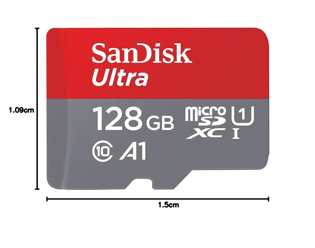 SanDisk 128GB Ultra microSDXC card + SD adapter, Memory card Full HD, up to 140 MB/s, For smartphones and Tablets, with A1 App Performance, UHS-I, Class 10, U1