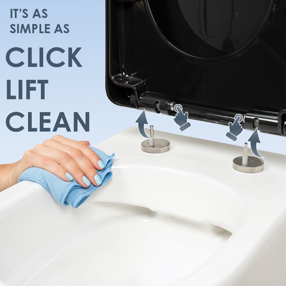 AQUALONA® Premium Thermoplastic Toilet Seat Soft Close Hardwearing Seat with Two Button Hinge Release D Shaped Easy to Clean Simple Installation Top and Bottom Fittings (Blue - D Shape)
