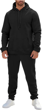Mens Plain Tracksuit Long Sleeve Hooded Sweatshirt Sweatpants Set Hoodie Joggers Sets 2 Piece Fashion Sweatsuits Activewear Sportswear Men's Clothing UK