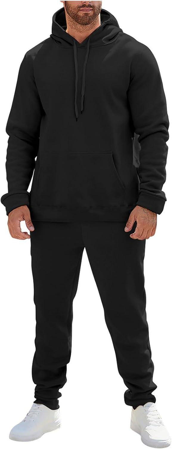 Mens Plain Tracksuit Long Sleeve Hooded Sweatshirt Sweatpants Set Hoodie Joggers Sets 2 Piece Fashion Sweatsuits Activewear Sportswear Men's Clothing UK