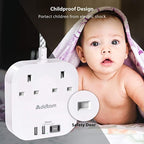 Extension Lead, Power Strips with 2 Way Outlets 4(4.5A, 2 Type C & 2 USB-A)