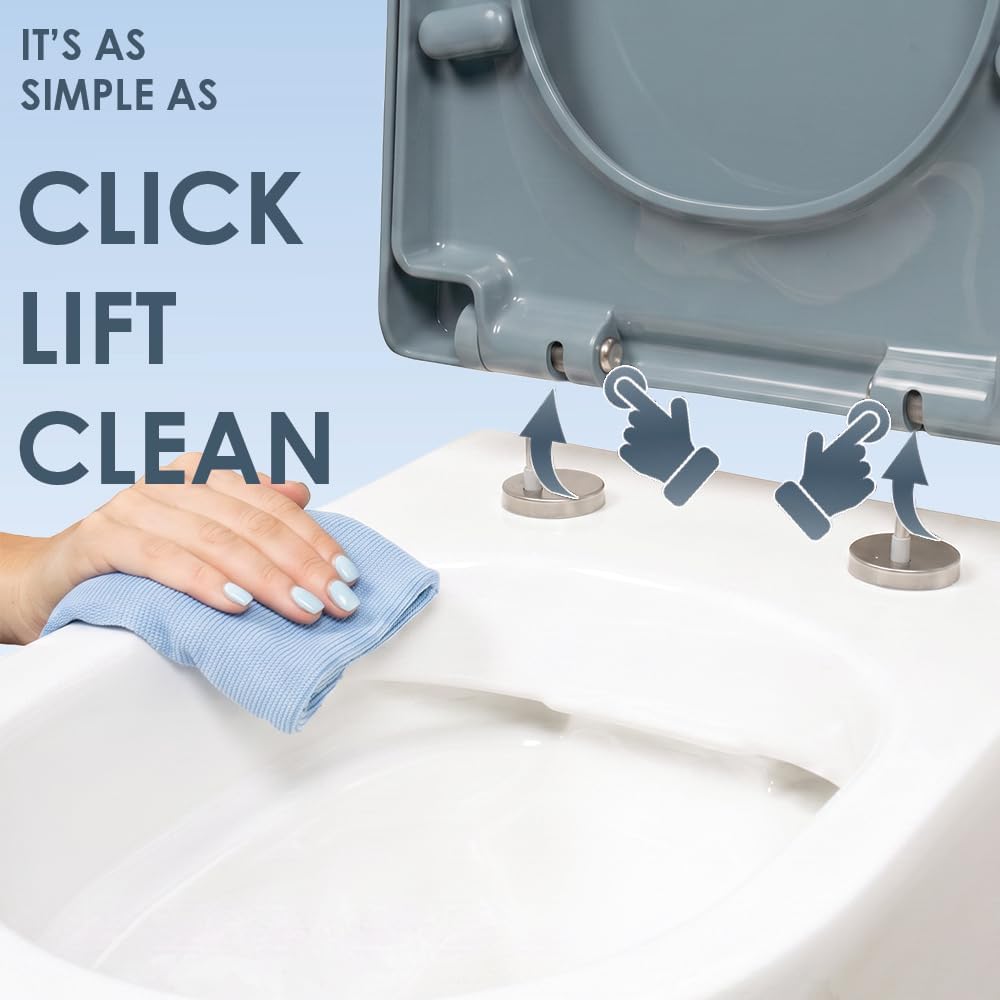AQUALONA® Premium Thermoplastic Toilet Seat Soft Close Hardwearing Seat with Two Button Hinge Release D Shaped Easy to Clean Simple Installation Top and Bottom Fittings (Blue - D Shape)