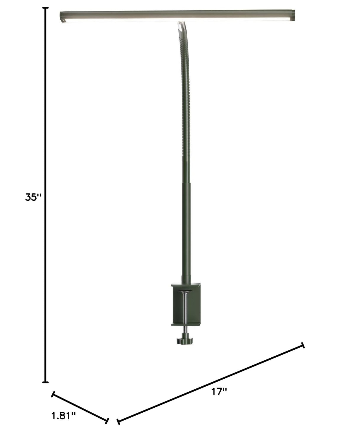 Airlonv LED Desk Lamp with Clamp, 17" Stepless Dimming Light, Black
