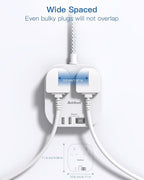 Addtam Extension Lead with USB Slots, Power Strips with 2 Way Outlets 4 USB