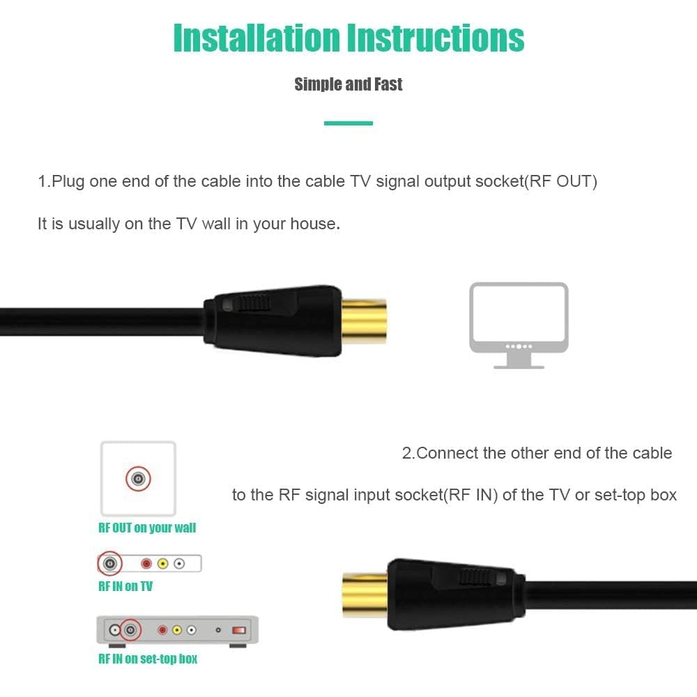 Ancable TV Aerial Cable with Coaxial Adapter 1M White TV Ariel Lead