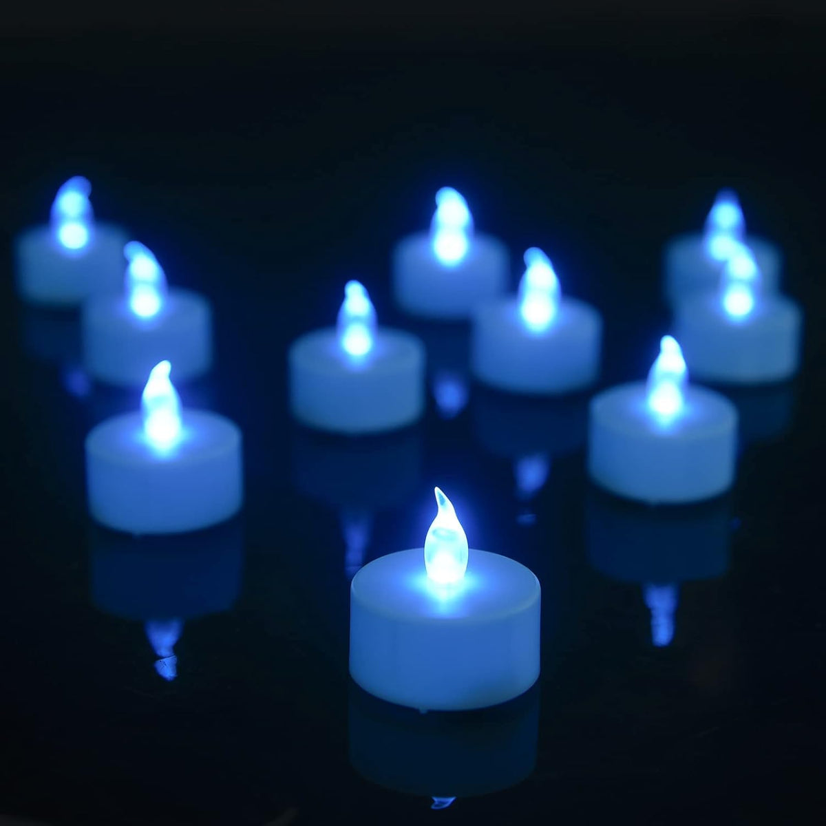 Battery Operated LED Tea Lights Flameless Flickering Candles 50PACK Blue