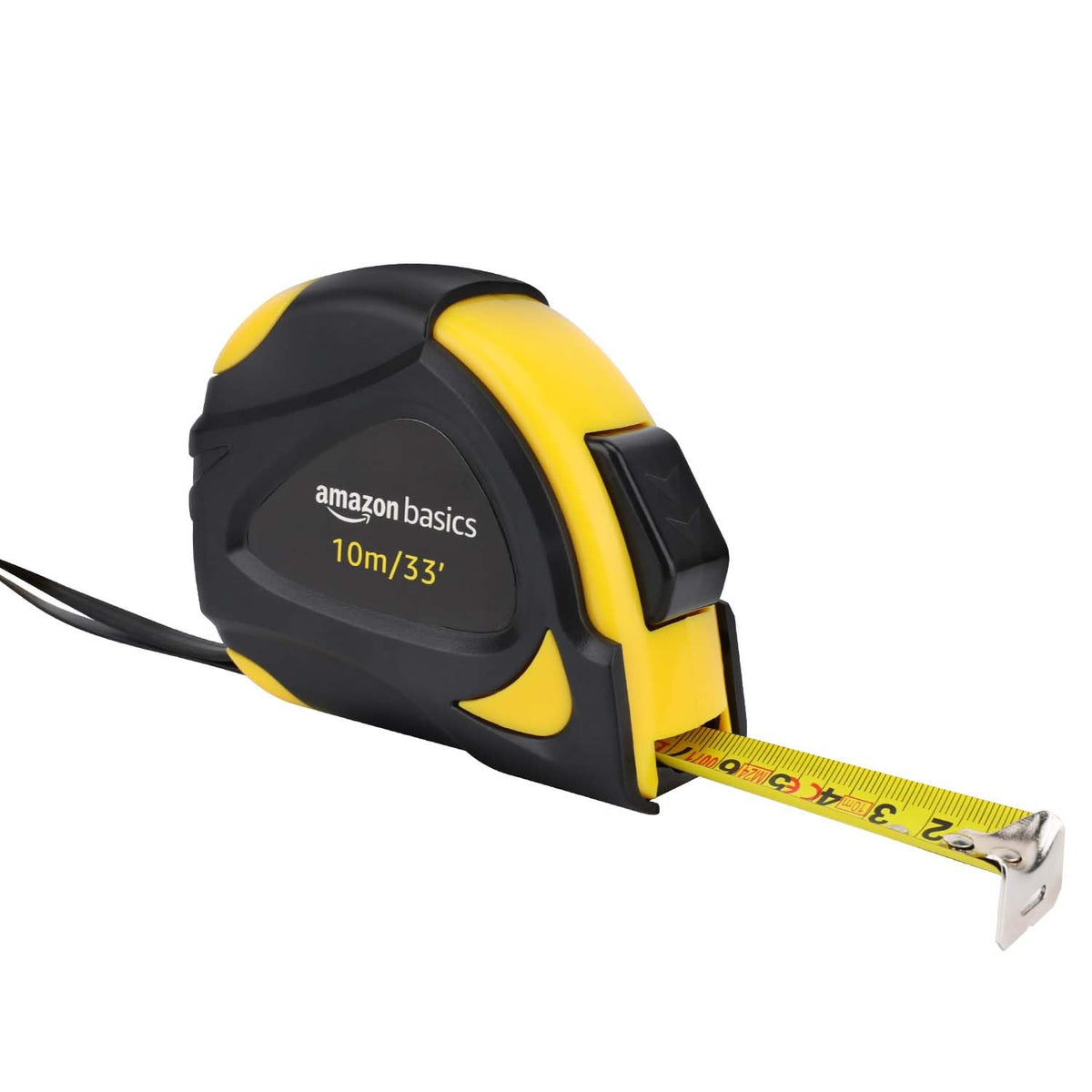Amazon Basics Self-Locking Tape Measure with Belt Clip, 16-Feet (5-Meters), Inch/Metric Scale, MID Accuracy, Black, Yellow