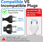 Double Dragon 2-Pack UK Electric Toothbrush & Shaver Plug Adapter | 2-Pin to 3-Pin Bathroom Converter | Supports UK EU Round & US Flat 2-Pin Plugs | 1A Fused | Compatible with Oral-B, Braun, Philips