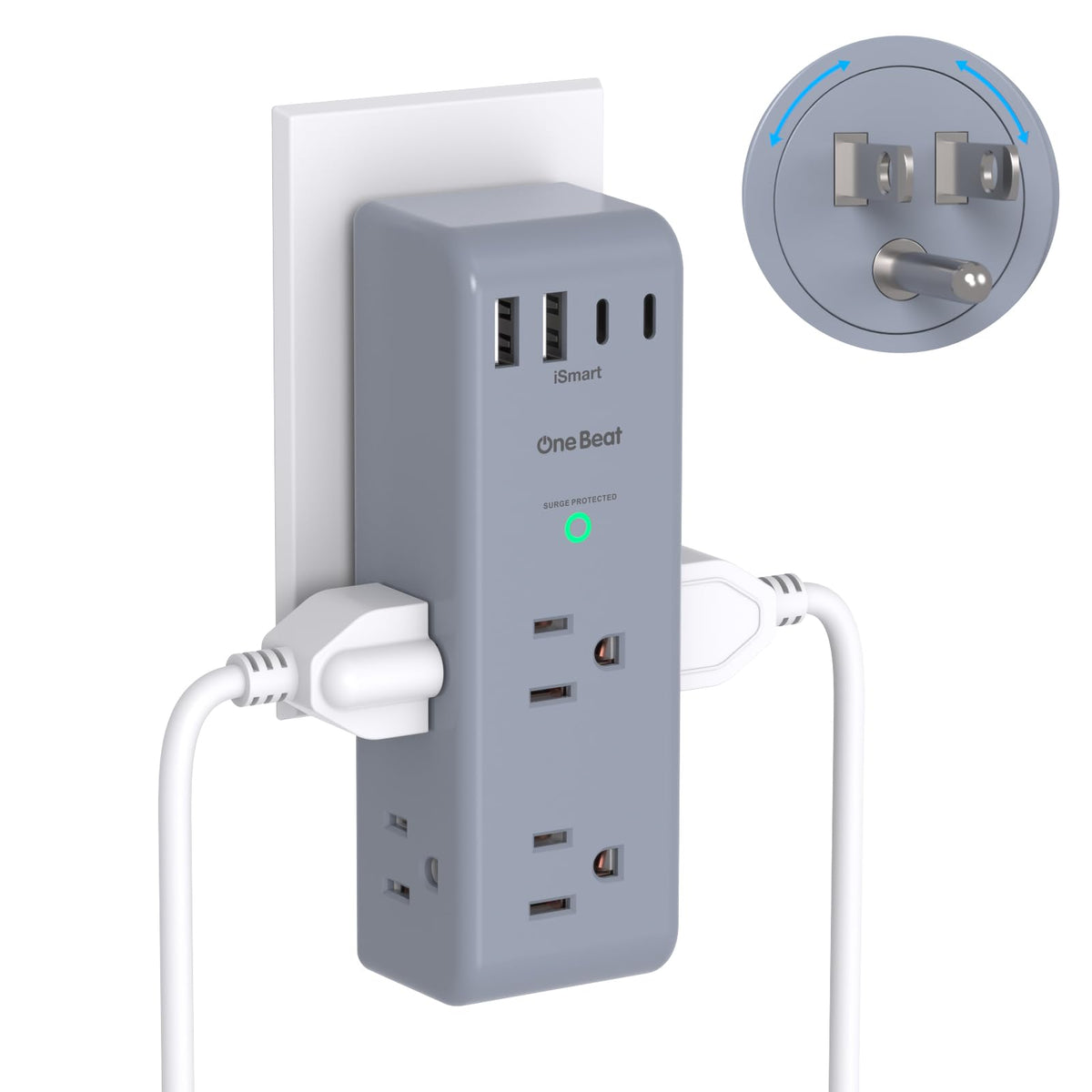 Surge Protector Outlet Extender with Rotating Plug, Multi Plug Wall Outlet
