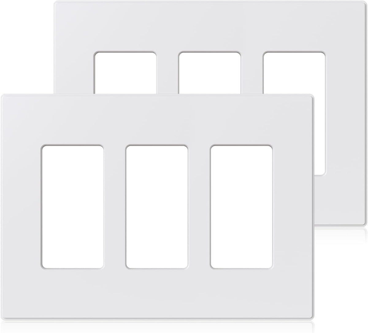 ELEGRP 2-Gang Screwless Decorative Wall Plates, Mid-Size 4.88" height x 4.94" length Unbreakable Thermoplastic Faceplate Cover for Decorator Receptacle Outlet & Switch, UL Listed (5 Pack, Matte White)