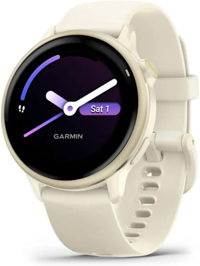Garmin vívoactive 6, 42mm GPS smartwatch, AMOLED touchscreen, all-day health monitoring, personalised fitness features, advanced sleep coaching, Music, up to 11 days battery life, Bone/Lunar Gold