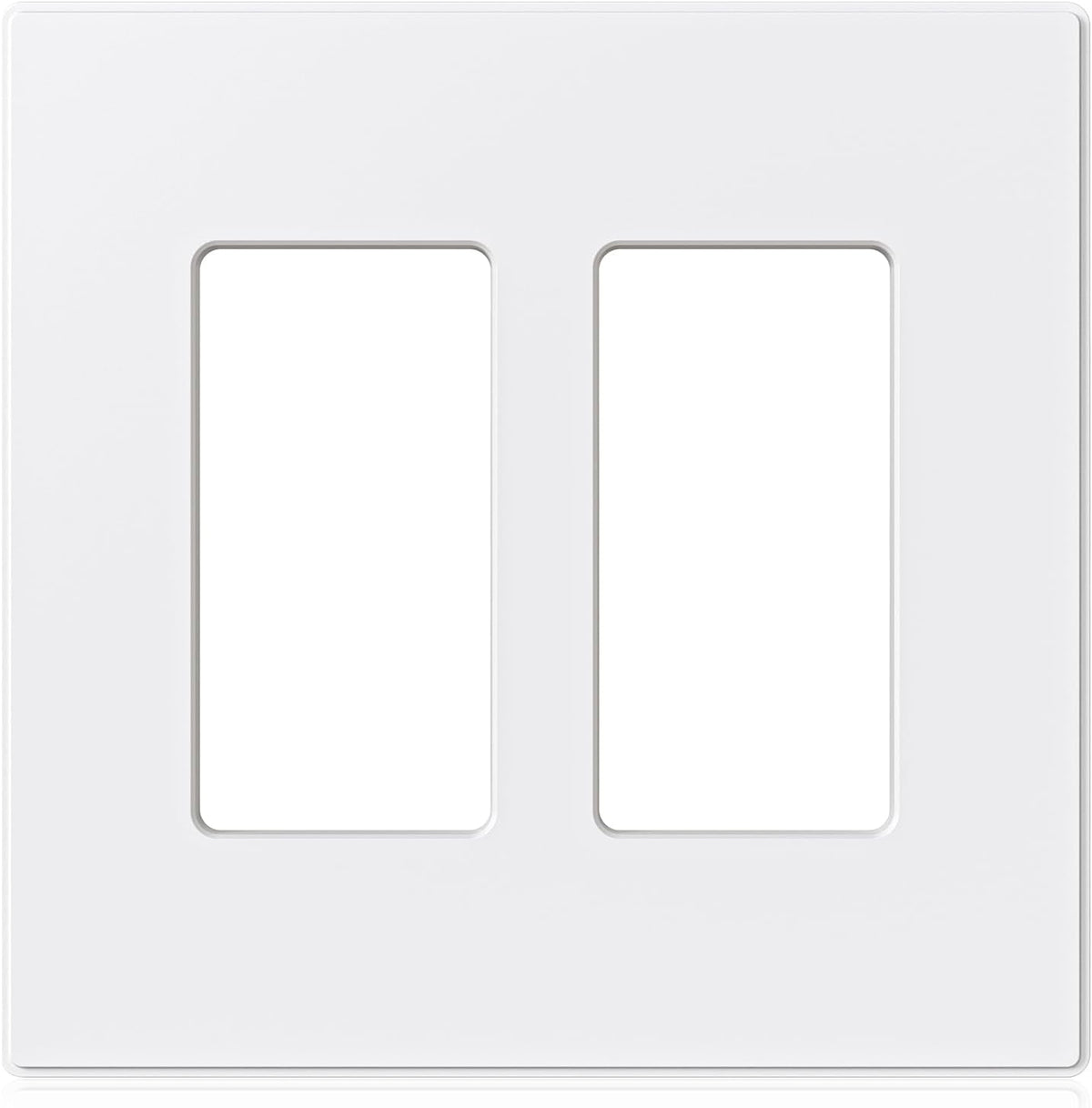 ELEGRP 2-Gang Screwless Decorative Wall Plates, Mid-Size 4.88" height x 4.94" length Unbreakable Thermoplastic Faceplate Cover for Decorator Receptacle Outlet & Switch, UL Listed (5 Pack, Matte White)