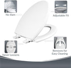 Mayfair Cassel slow close toilet seat, easy clean non-slip premium wood seat, install, made in USA, elongated, white