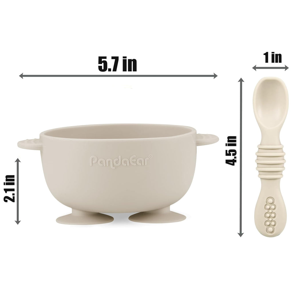 PandaEar 3 Pack Baby Suction Bowls with 3 Spoons, Stay Put Silicone Food Bowl Babies Led Weaning Supplies for Kids Toddlers, BPA-Free (Linen Brown Tan)
