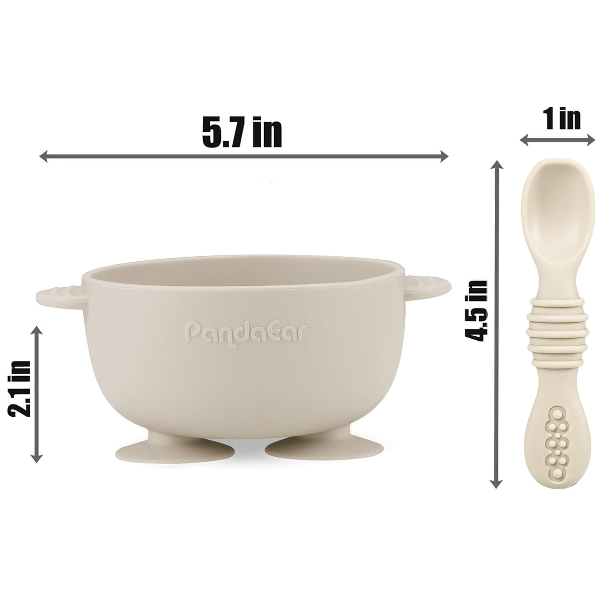 PandaEar 3 Pack Baby Suction Bowls with 3 Spoons, Stay Put Silicone Food Bowl Babies Led Weaning Supplies for Kids Toddlers, BPA-Free (Linen Brown Tan)