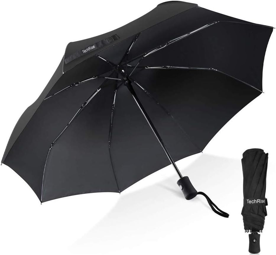 TechRise Umbrella, Compact Strong Windproof Automatic Umbrellas, Folding Lightweight, Portable Travel Golf Umbrella for Rain